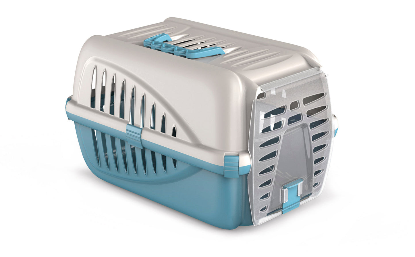 Trasportino per cani e gatti realizzato in plastica dura color azzurro