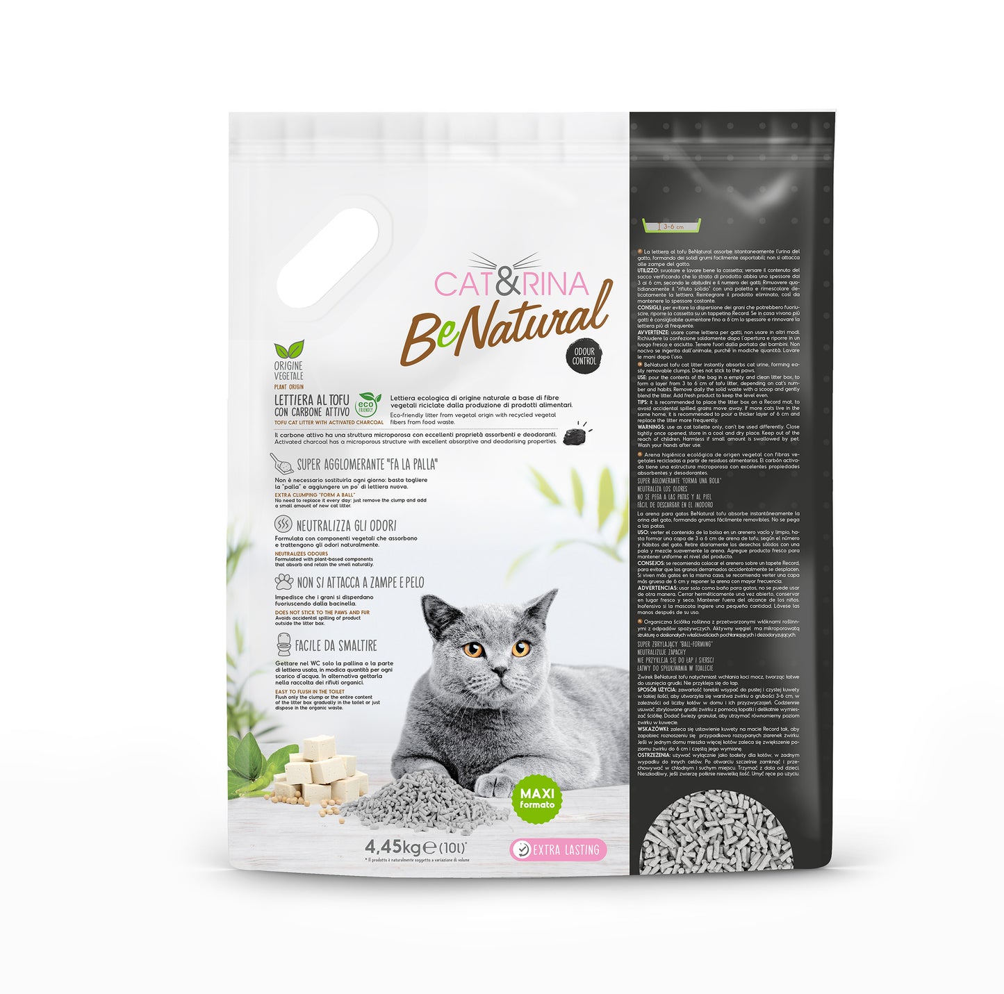 Lettiera per gatti interamente di origine vegetale al tofu profumata