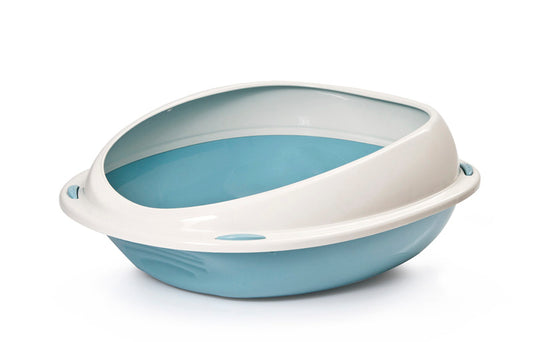 Bacinella per gatti con sopralzo bordo alto color azzurro