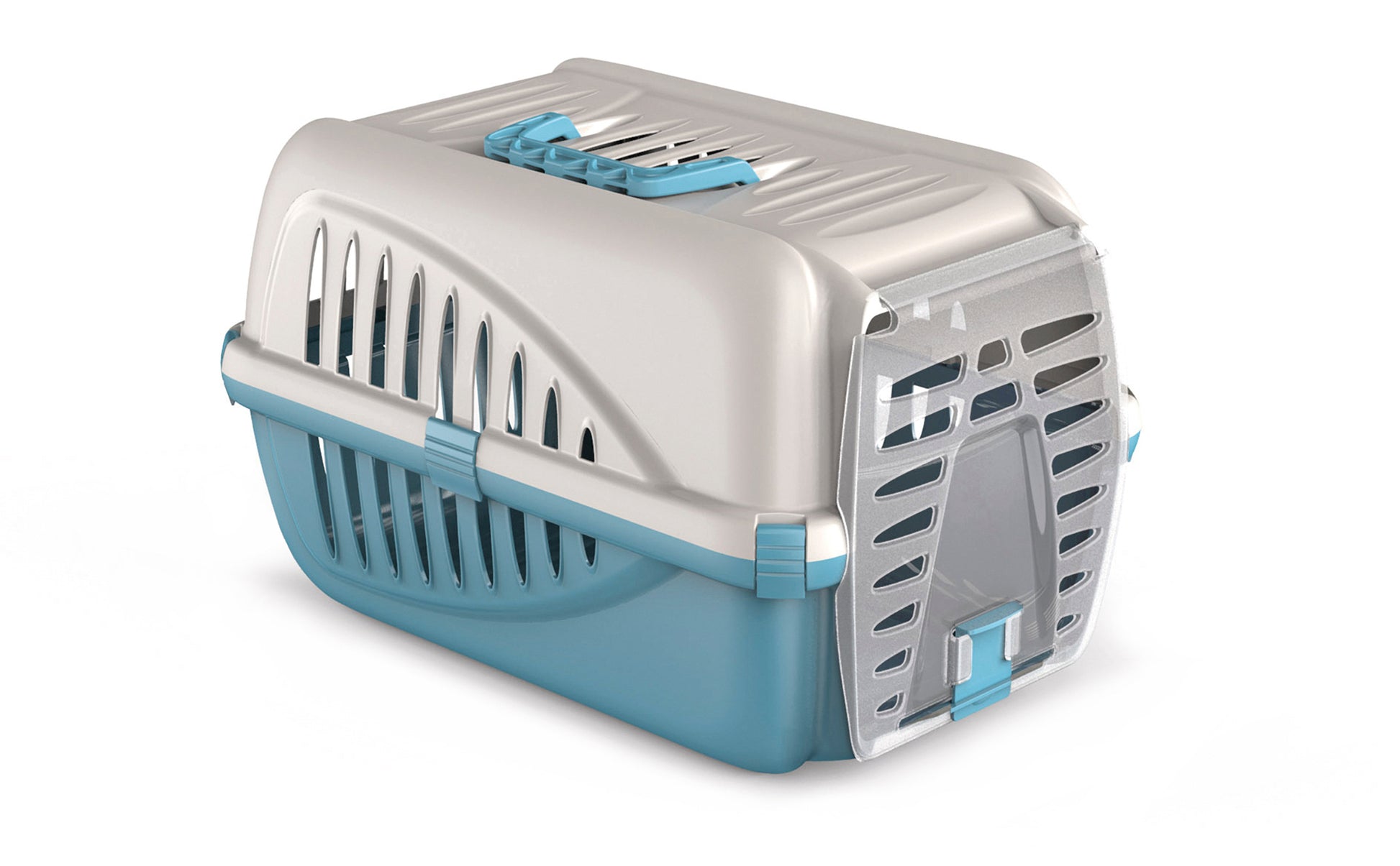 Trasportino per cani e gatti realizzato in plastica dura color azzurro