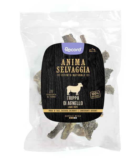 Snack da masticare per cani Anima Selvaggia, 100% carne naturale ottenuta con un processo di lenta essiccazione al forno, senza l’aggiunta di additivi, sale e zucchero. Masticare contribuisce al benessere psicofisico del cane: appaga emotivamente, rafforza la muscolatura delle mascelle e contribuisce a mantenere i denti puliti, grazie all’azione meccanica. Questo snack, sano e prelibato, è adatto a cani di tutte le taglie.